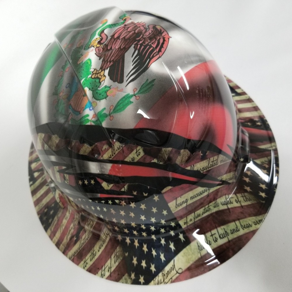 NEW FULL BRIM Hard Hat custom hydro dipped MEXICAN ROOTS/AMERICAN PRIDE NEW