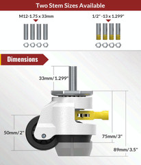 HOLKIE Set of 4 Leveling Stem Casters Retractable Wheels 2200LB Capacity