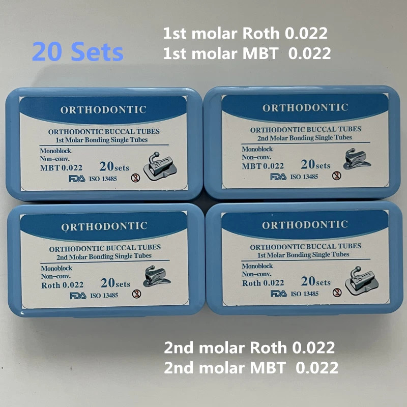 20 Sets Dental Orthodontic Buccal Tubes 1st 2nd Molar Tube Roth MBT 022 Non-Con