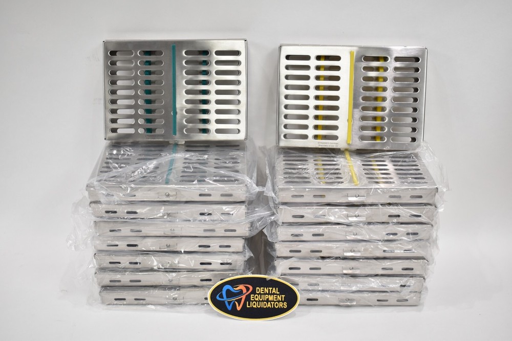 16 Brand New German Stainless Dental/Medical Sterilization Cassette Green/Yellow