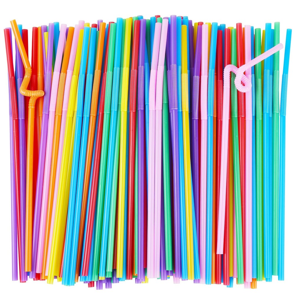 ALINK 300 PCS Flexible Plastic Drinking Straws, 10.2 Inches One Size, Rainbow