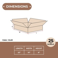 22 x 10 x 6″ Flat Corrugated Boxes, ECT-32 Brown Shipping/Moving Boxes 25/Bundle