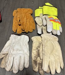 Lot of 4 Pairs Leather Work Gloves, Size L, Mixed Styles, Hi-Vis Reflective Cuff