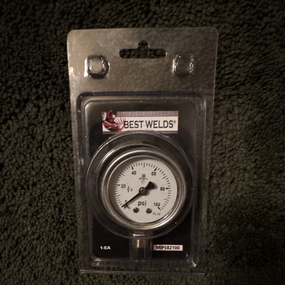 Best Welds 100 PSI Pressure Gauge 2in Face 1/4in NPT Side/Bottom Mount