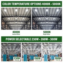 LAUCO LED Linear High Bay Light, 4FT 300/260/230w Selectable120-277V, Power