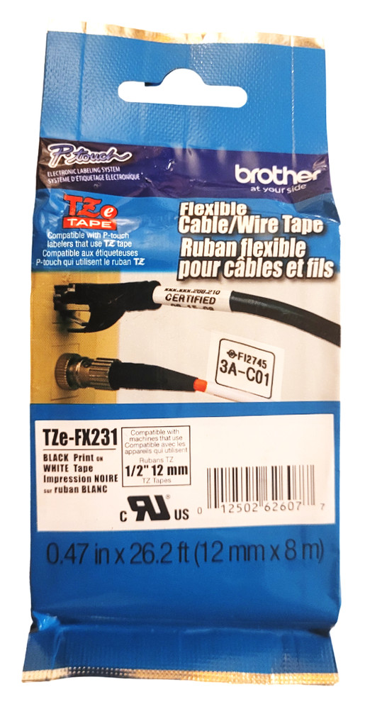 Brother P Touch TZE FX231 Flexible Cable Wire Tape 1/2″ 0.47in x 26.2ft