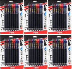 Pentel EnerGel Kuro Liquid Gel Pen 0.7mm Medium 8 pack assorted bundle (48 pens)
