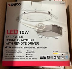 New 1-pc Satco S11601 4″ Edge-lit 10W LED Round Down Light 4000K 670LM Dimmable