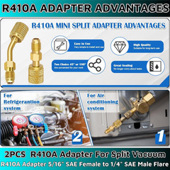 R410A Adapter Mini Split Adapter 5/16 to 1/4 HVAC for Air Conditioner & Hose Co