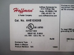 Hoffman AHE10X8X6 Cutout Box Type 1 Electrical Enclosure 10x8x6