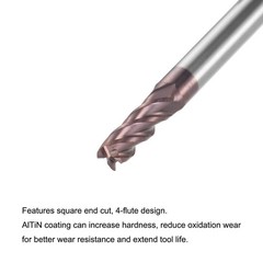 3.5mm Dia 4mm Shank HRC55 Carbide AlTiN Coated 4 Flute Square Nose End Mill