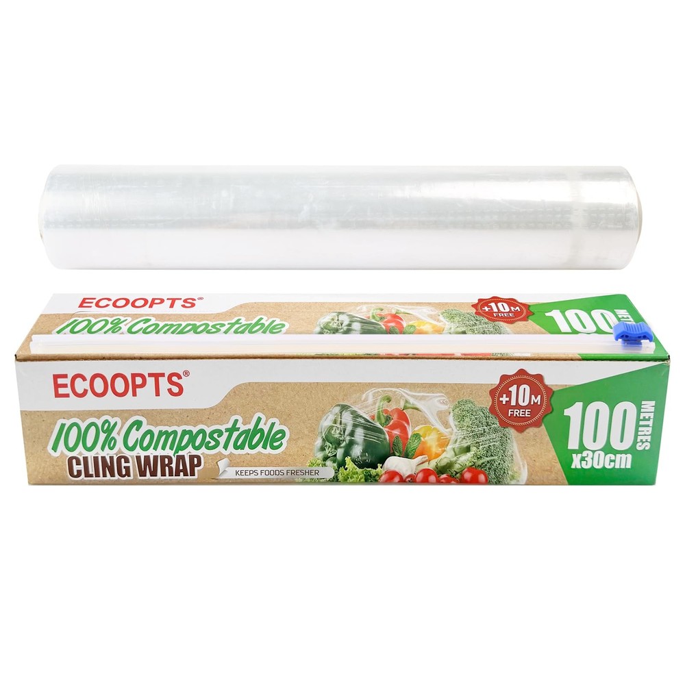 Ecoopts 100 Compostable Plastic Cling Wrap Dispenser Slide Cutter 12 Inch Food