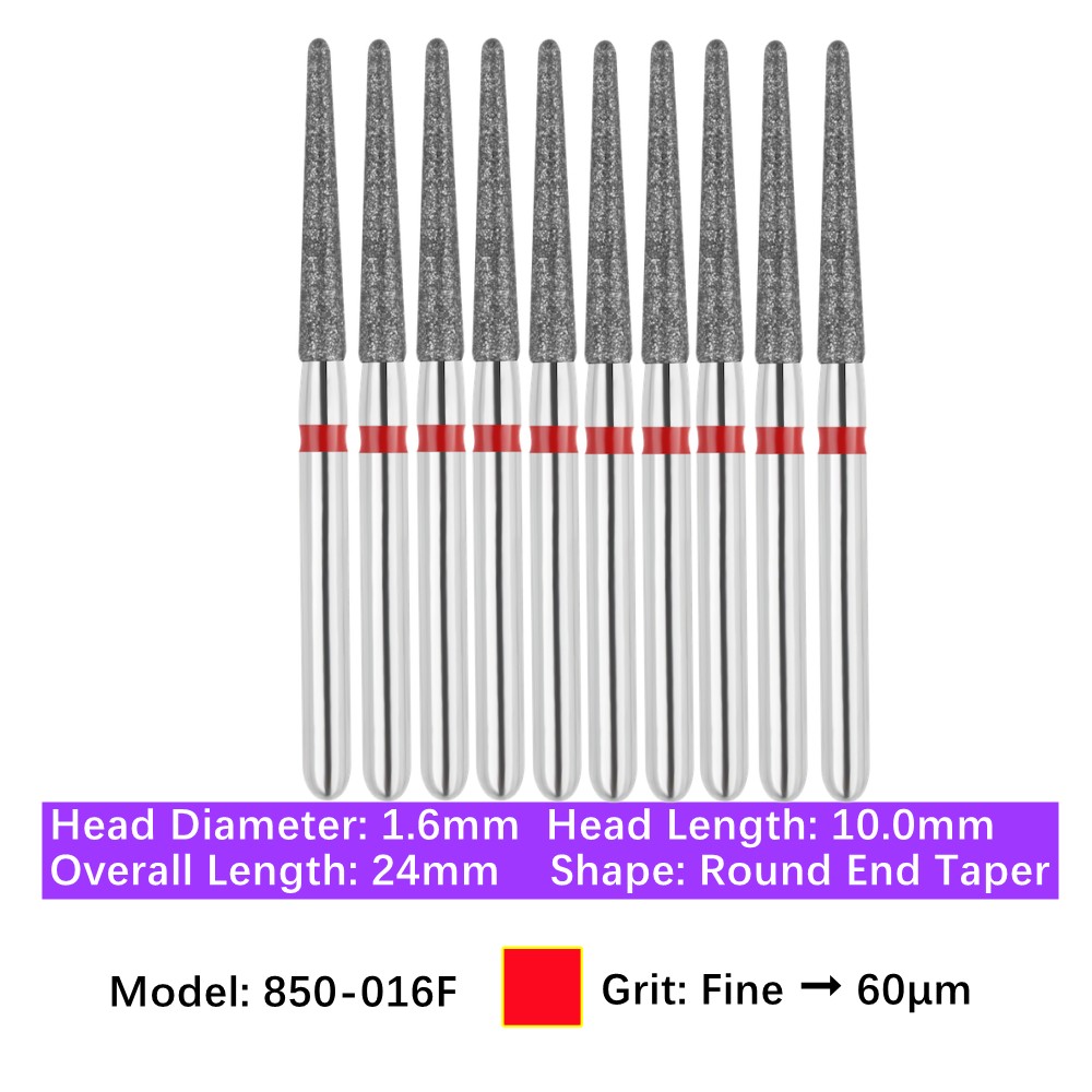 10/pk Dental FG High Speed Diamond Burs Round End Taper 850-016F Fine Grit