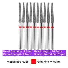 10/pk Dental FG High Speed Diamond Burs Round End Taper 850-016F Fine Grit