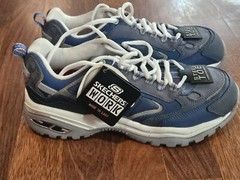 NEW Skechers WOMEN Blue Silver Leather Work Construction Safety Toe Shoes Sz 9.5
