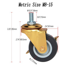 2 Inch Stem Caster Wheels with Brake, Metric Size M8-1.25-15 (Screw Diameter 8Mm