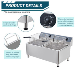 1700W 11L Electric Deep Fryer Commercial Stainless Steel Dual Basket Drain Valve