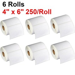 6 Rolls 4″x6″ Direct Thermal Shipping Labels 250/Roll for Zebra LP2844 ZP450