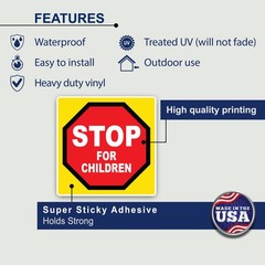 Stop For Children Octagon Sign – Ice Cream Truck Decal – Vinyl Sticker 18″x18″
