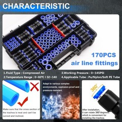 170PCS Quick Connect Air Hose Fittings,1/8 1/4 5/16 3/8 1/2 inch & 4/6/8/10/12mm