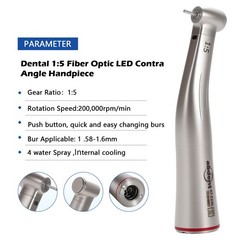 Dental 1:5 LED Contra Angle Handpiece Fiber Optic high speed Electric light USA