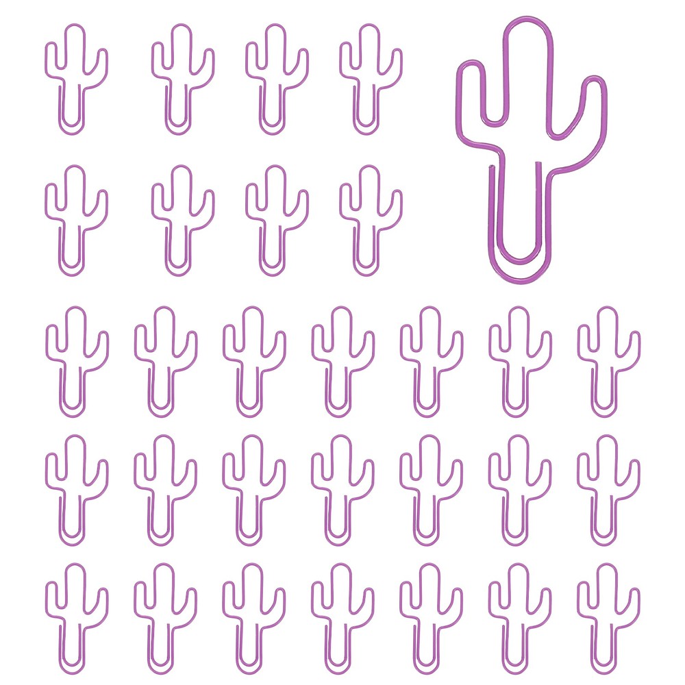 30Pcs Paper Clip, Cactus Shape Paper Clip Small Cute Bookmarks, Purple