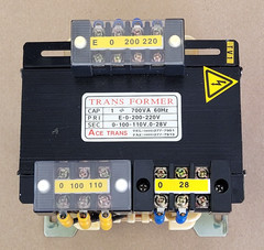 ACE TRANSFORMER 1PHASE 700VA PRI E-0-200-220V SEC 0-100-110V .0-28V