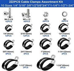 222PCS Cable Clamps Assortment Kit 304 Stainless Steel Rubber Cushion Pipe Cl…