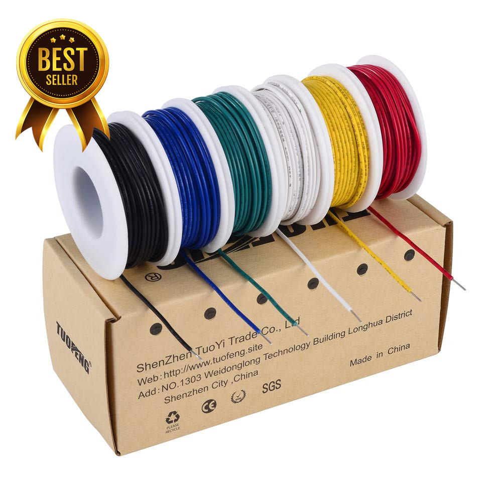 22AWG Solid Core Hookup Wire 6 Colors 30Ft Each Breadboard PVC Arduino Cable