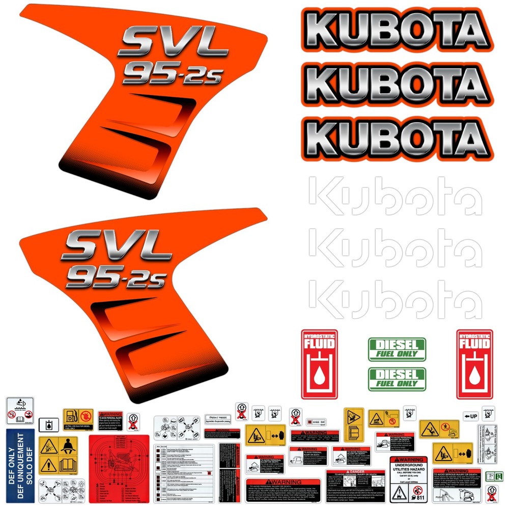 Decal Kit fits Kubota SVL95-2s SVL-95 Skid Steer + Safety Stickers – Made in USA