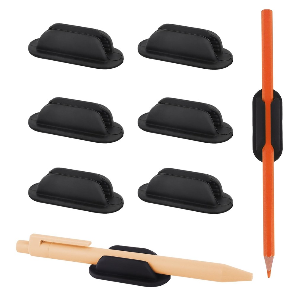 ZUFECY 6 Pack Adhesive Pencil Holders for Desk, Flexible Black Silicone Pen H…