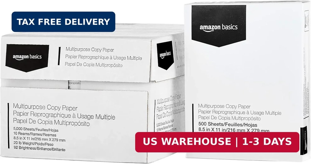 Amazon Basics Multipurpose Copy Printer Paper, 20 lb, 8.5 x 11 Inches, 10 Reams