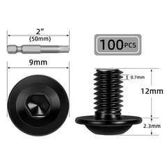 M4-0.7 x 12mm 100 PCS Flanged Button Head Socket Cap Bolts Screws, Stainless …