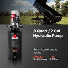 Uimoso 8 Quart Double Acting Hydrauli Pump DC 12V Dump Trailer Power Unit SAE#6
