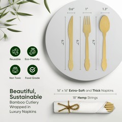 Ecopreps Luxury Pre-Rolled Napkin And Bamboo Cutlery Set 50 Pack 200 Pcs 100