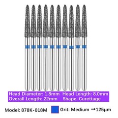 Vakker 10pc Dental 878K-018M Medium Grit FG Diamond Burs Friction Grip Curettage