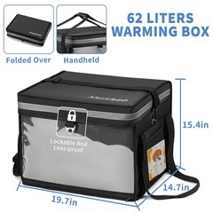 62L Insulated Food Delivery Bag for E-bikes/Scooters – Waterproof Carrier with