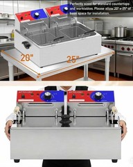 Electric Deep Fryer 22L 3400W Stainless Steel Adjustable Temperature Silver