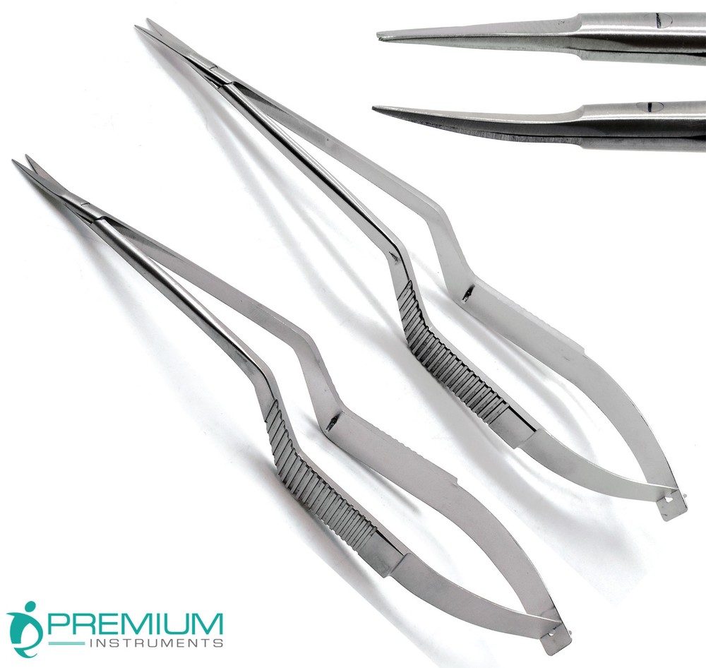 2 Pcs Yasargil Micro Scissors 7.5″ Sharp/Sharp Straight Upward Curved Surgical