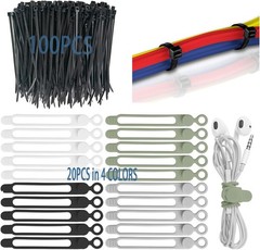 120 Pcs Cable Organizer Set, 20pcs Silicone Cable Ties Reusable & Nylon Cable