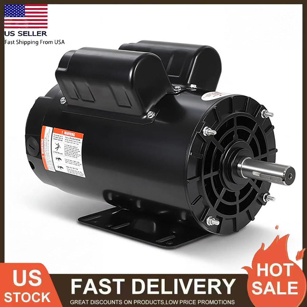 5HP SPL Air Compressor Electric Motor 230V 3450RPM 7/8″ Keyed Shaft Single Phase