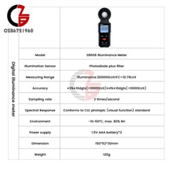 Light Meter Digital Illuminance Meter Luxmeter Luminometer Photometer 200000Lux