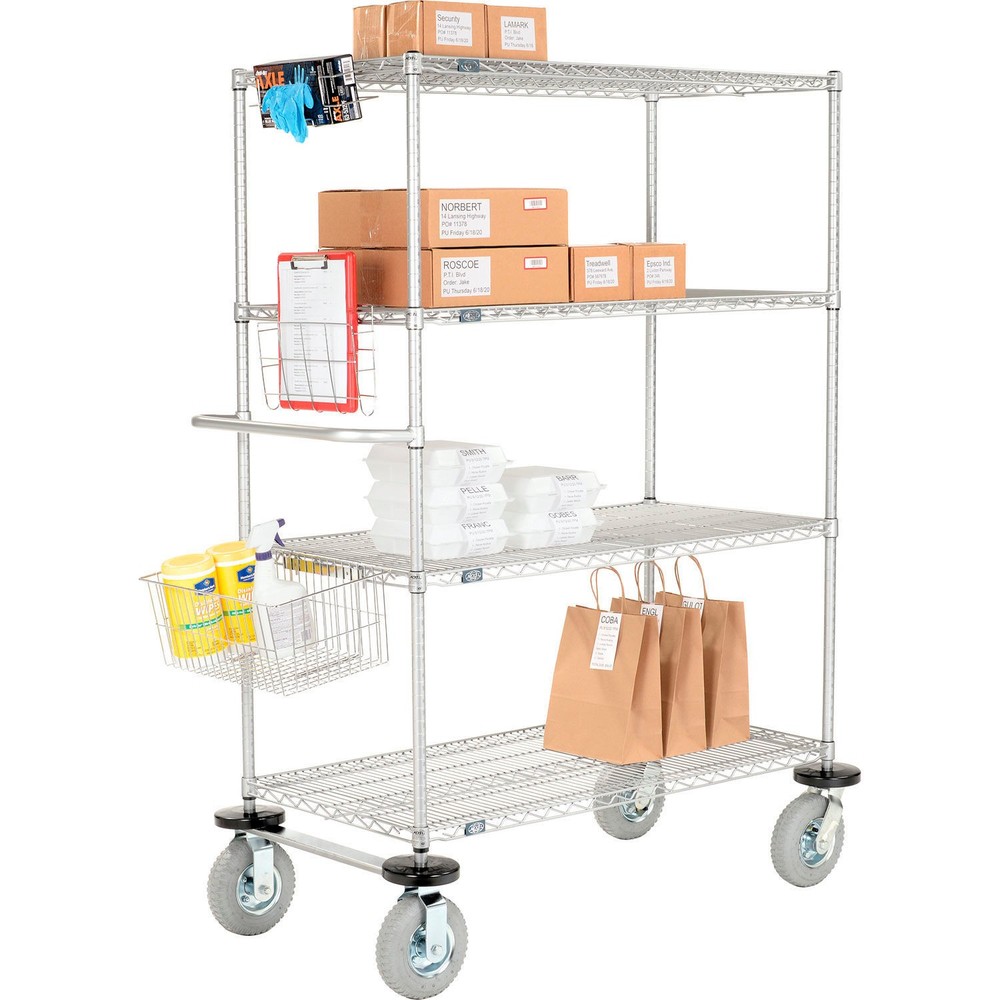 Nexel Chrome Curbside Wire Truck w/4 Shelves Pneumatic Casters 48″L x 18″W x