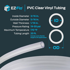Eastman 3/16 Inch ID (5/16 Inch OD) PVC Clear Vinyl Tubing, 20 Foot Length, 9856