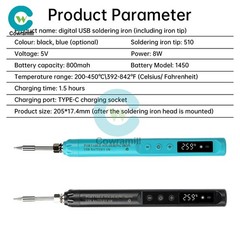 Digital USB Smart Temperature Adjustable Soldering Iron 800mAh Battery Portable