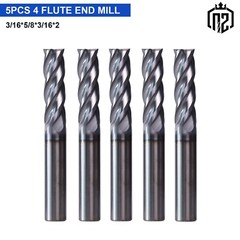 4 Flute 3/16″ x 5/8″ x 2″ Solid Carbide Long End Mill – AlTiN Coated 5 PCS