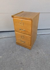 Vintage Industrial Mission Style Oak Wood Filing File Cabinet 2 Drawer Brass T52