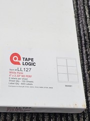 (QTY 100) Tape Logic LL127 White Perm 4″ x 3.33″ NO PERF