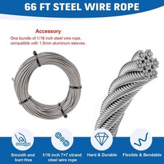 Wire Rope Crimping Tool, 1/16IN 66FT Stainless Steel Wire Rope Kit up to 2.2mm