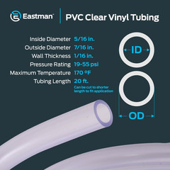 Eastman 5/16 Inch ID (7/16 Inch OD) PVC Clear Vinyl Tubing, 20 Foot Length, 9861